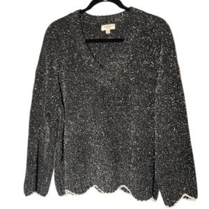 Umgee Black Sweater w/ Silver Threads Wavy Hem & Sleeves Sz M